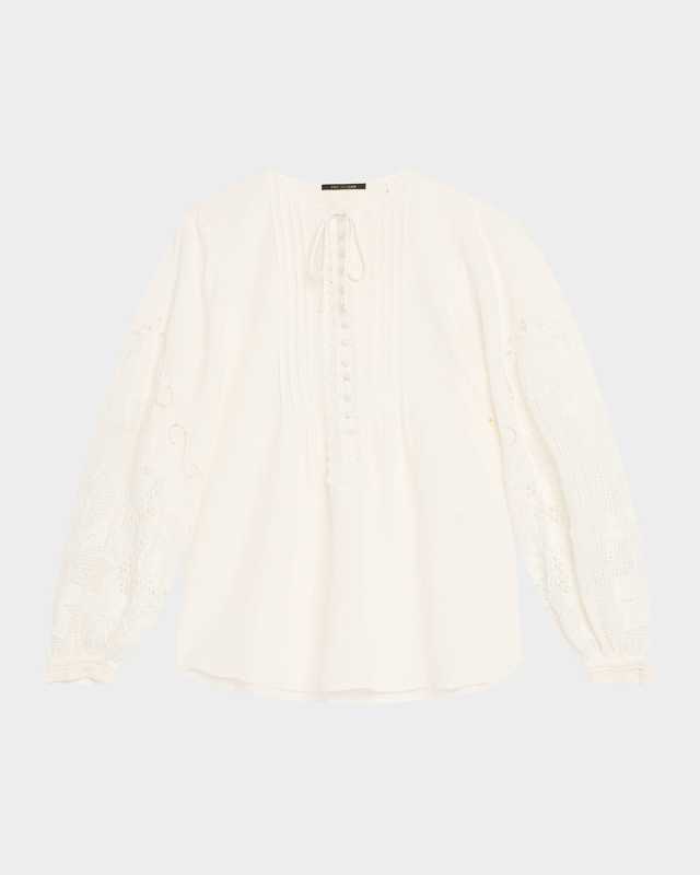 Juni Pintuck Lace-Inset Blous